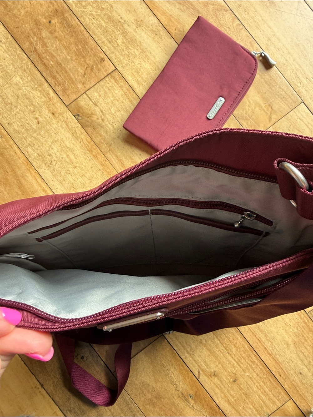 Baggallini Crossbody Bag with Matching Pouch - Wine - Picture 3 of 3
